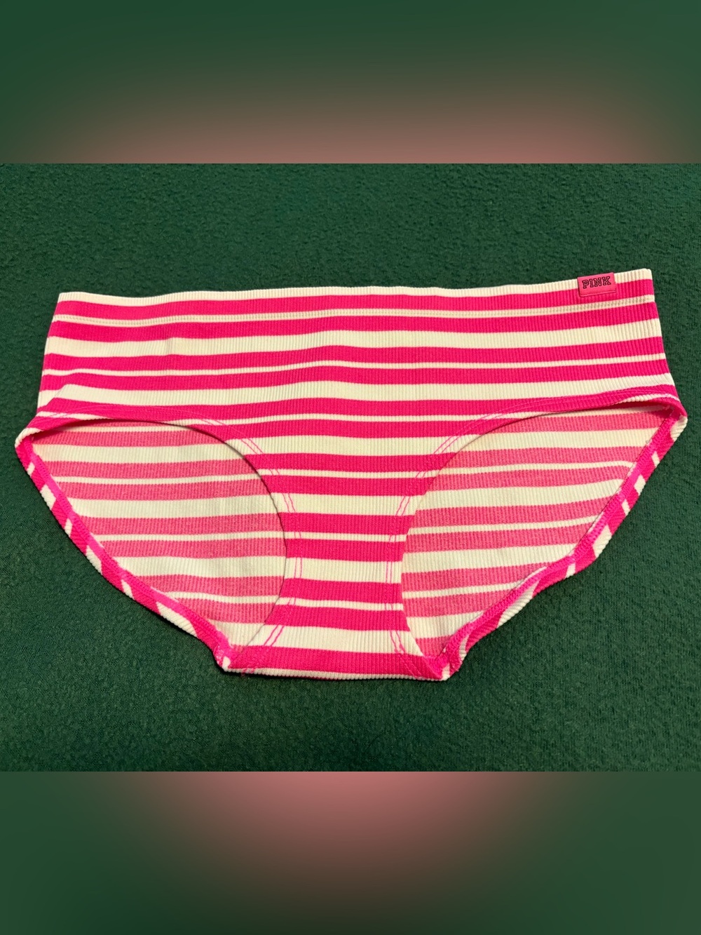 PINK Victoria's Secret Hot Pink and White Striped Ribbed Bikini Bottom
